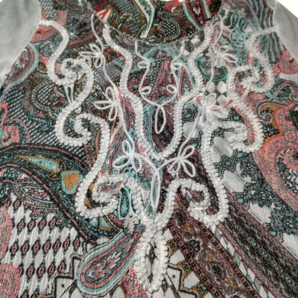 Soft Surroundings Tunic Top Shirt Women Small Gray Paisley Embroidered Lace Trim - Picture 11 of 16